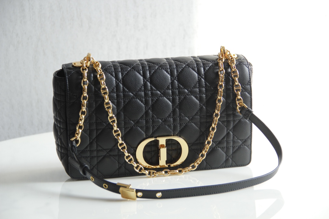 Large Dior Caro Bag Black Supple Cannage Calfskin